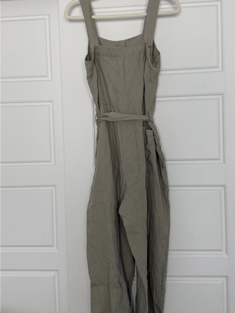 Everlane Sleeveless Button Front Linen Jumpsuit in Olive